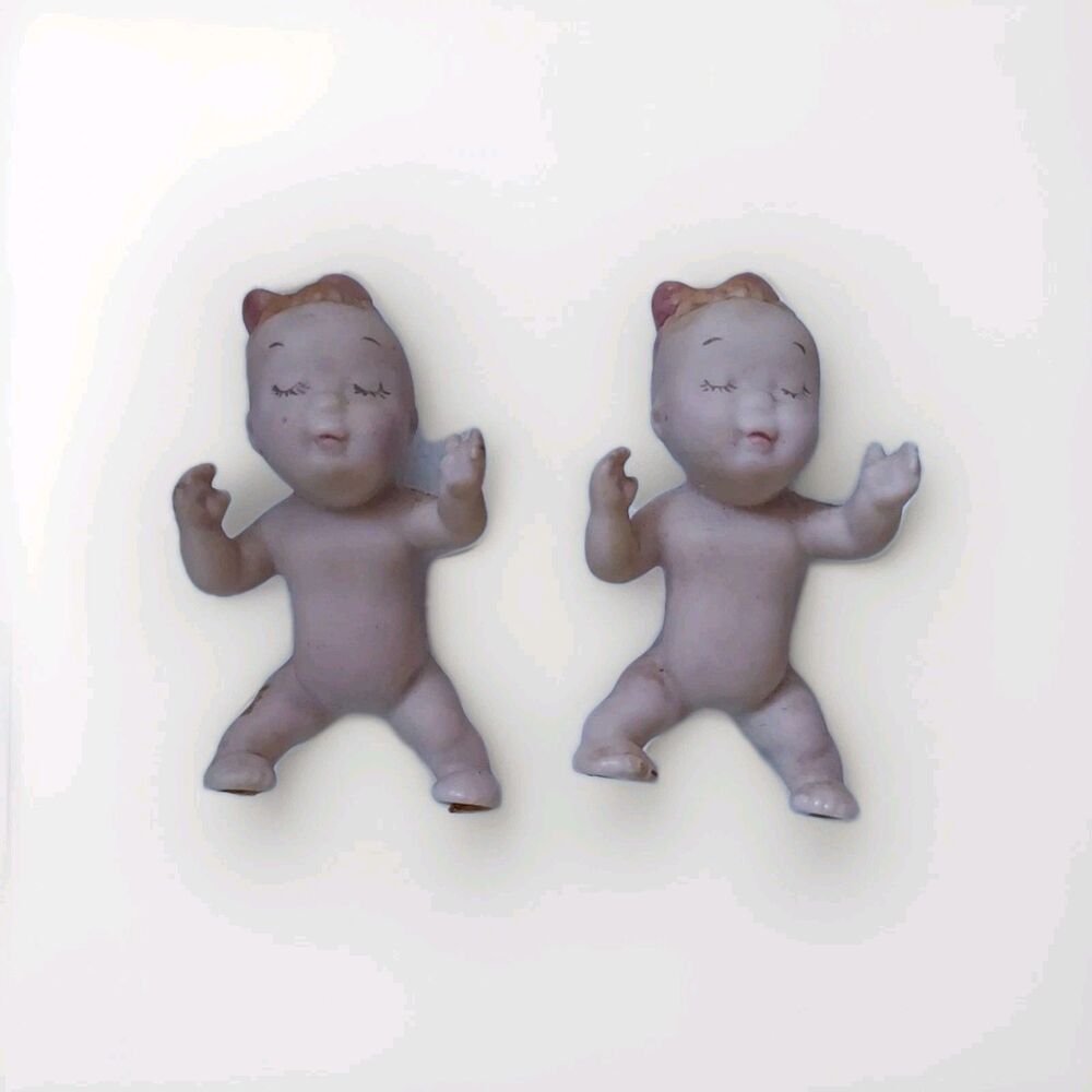 2 Kewpie Dolls Bisque Antique Vintage 2.5" - Set Of 2